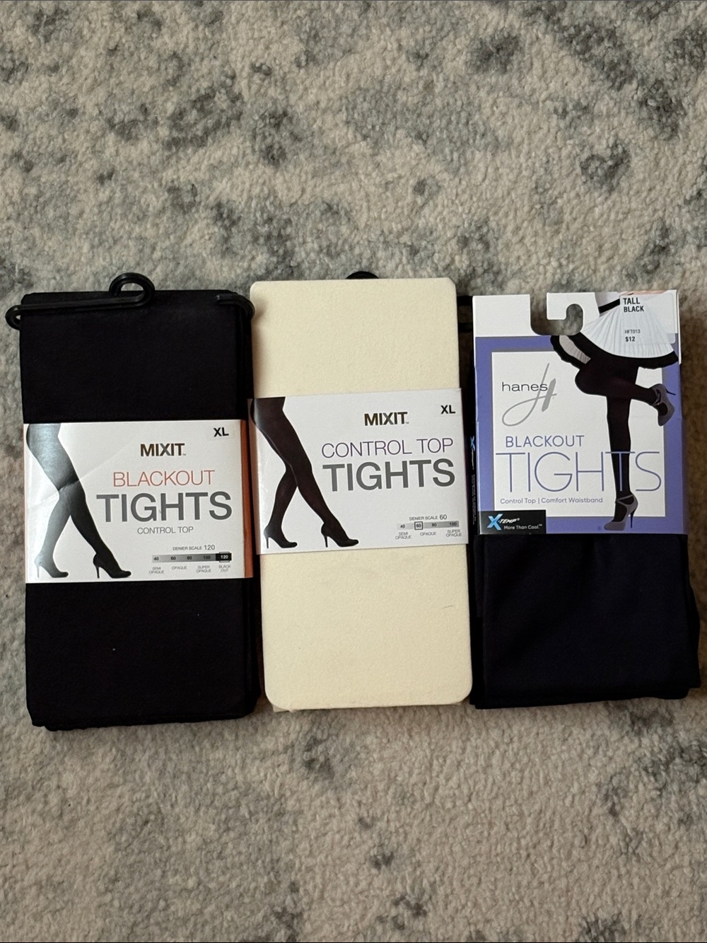Mixit Black and Cream Control Top Tights Hanes Black - Pack of 3